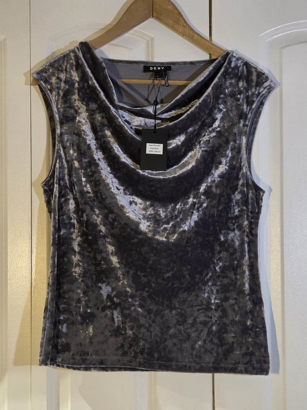 DKNY Velvet Tank Top Size L Silver Gray Crushed Velvet Y2K Party Glam Witchy NWT